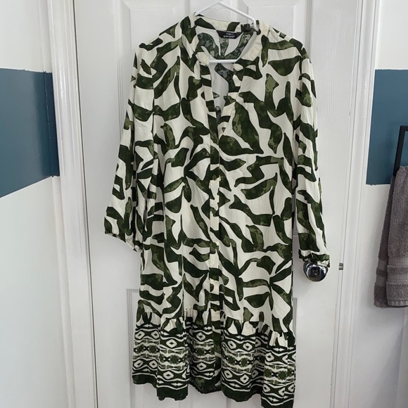 Mlle Gabrielle Olive and Cream Long Sleeve Dress - Picture 2 of 5